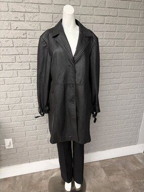 Jerry Lewis Classic Luxuries Women’s Black Leather Trench Coat Size 1X